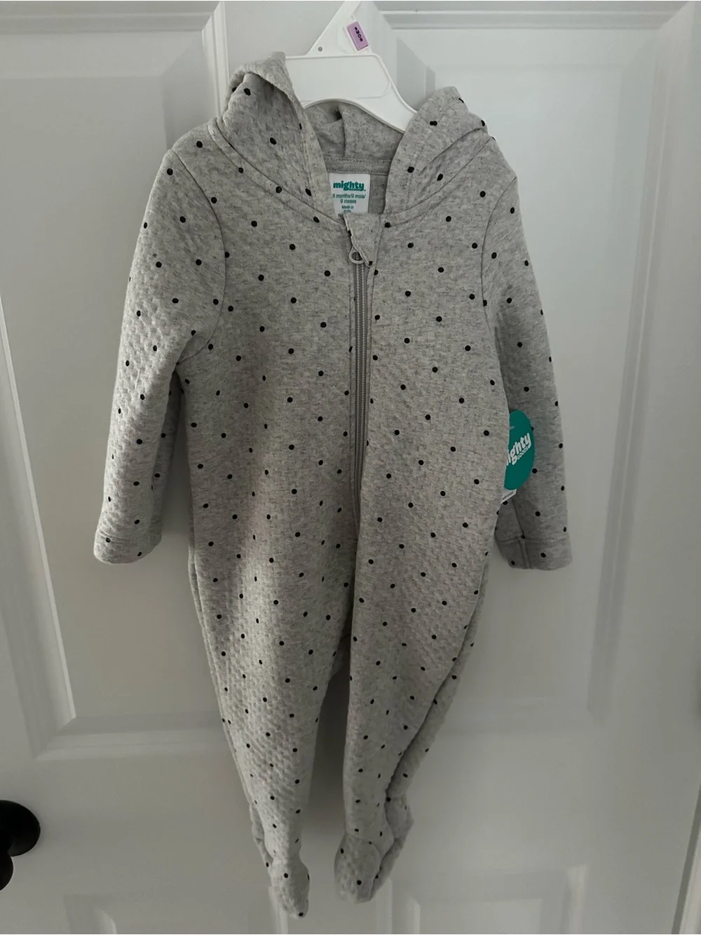 Gray Polka Dot Hooded One-Piece